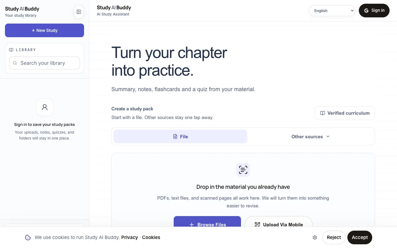 Study AI Buddy homepage preview