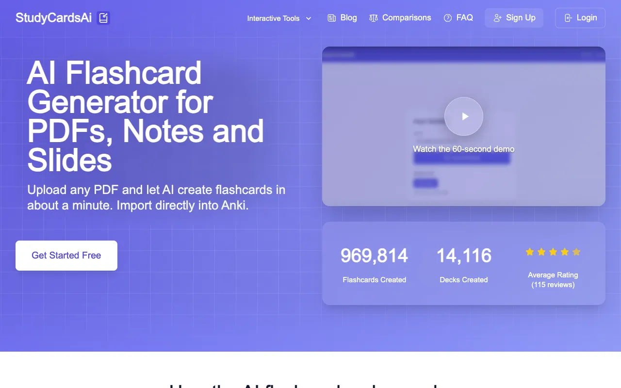 StudyCards AI homepage preview