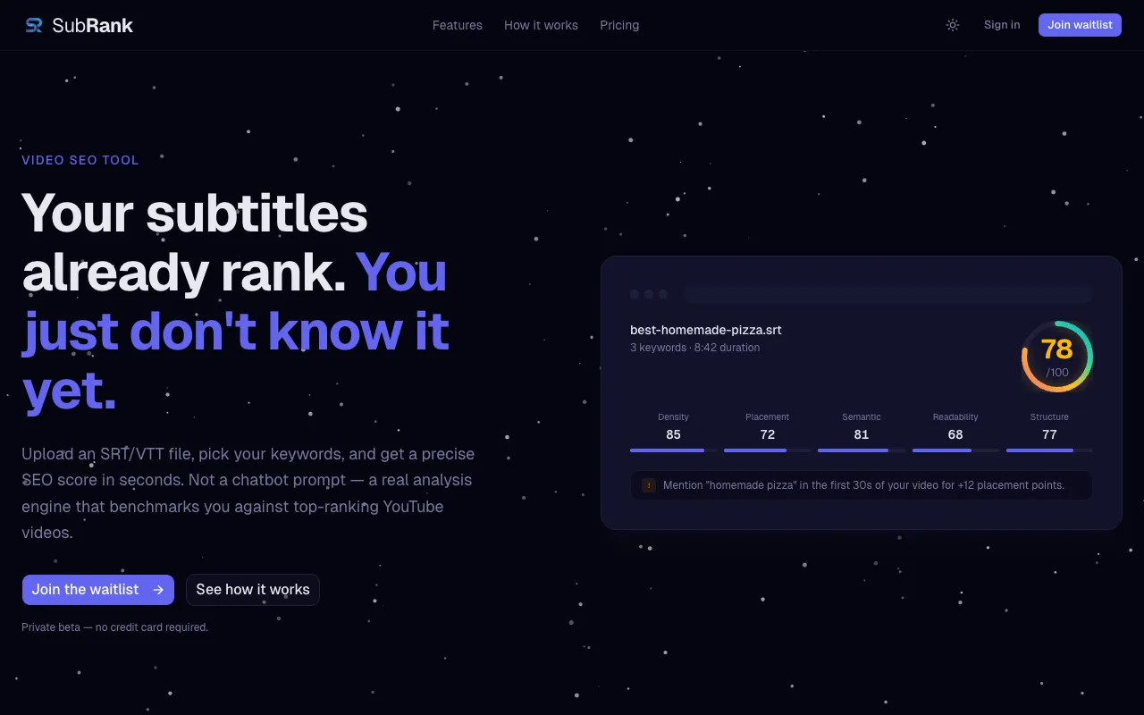 Preview of the SubRank website