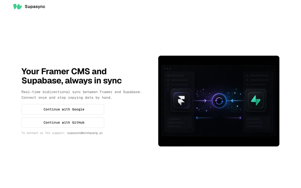 Preview of the Supasync website