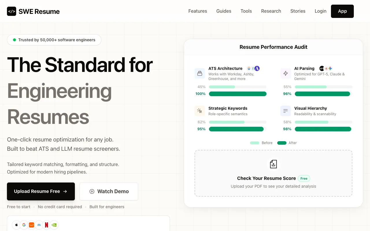 Preview of the SWE Resume website