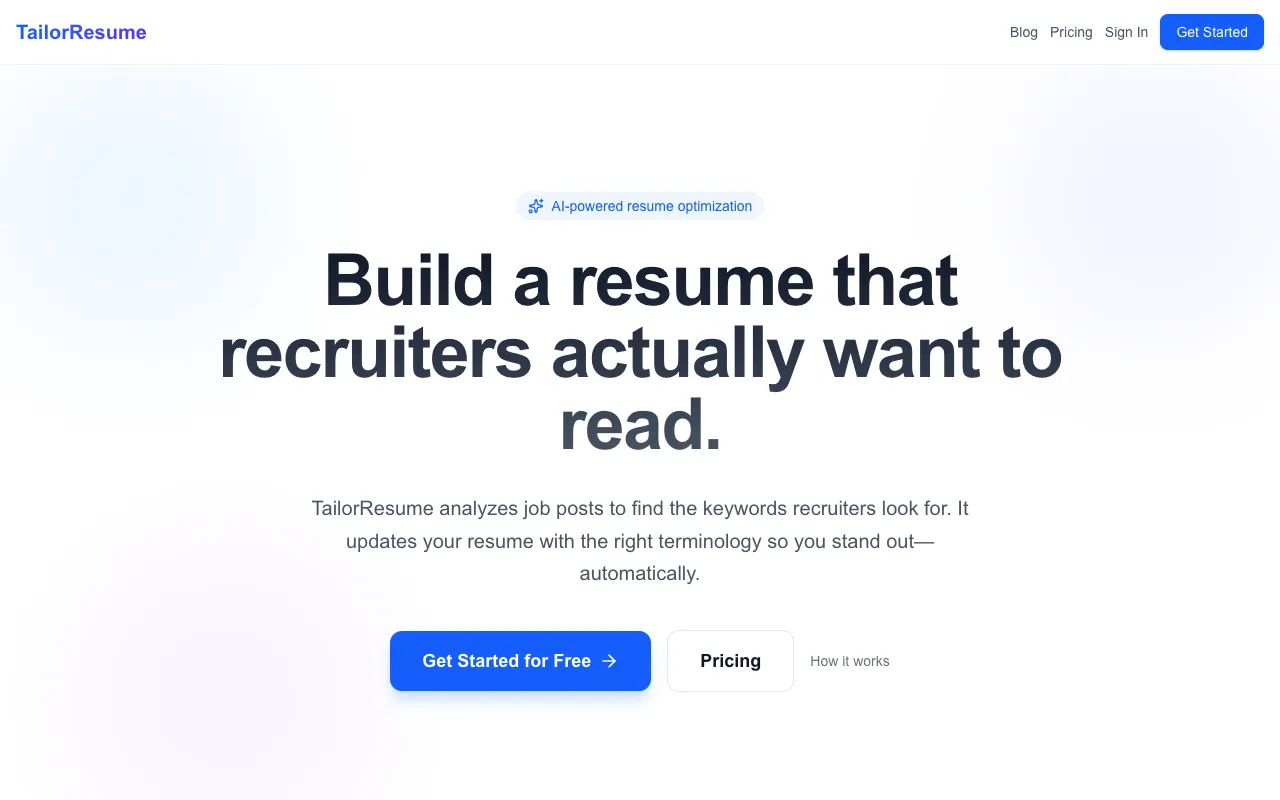 Preview of the TailorResume website