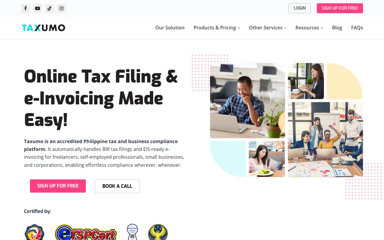 Taxumo homepage preview