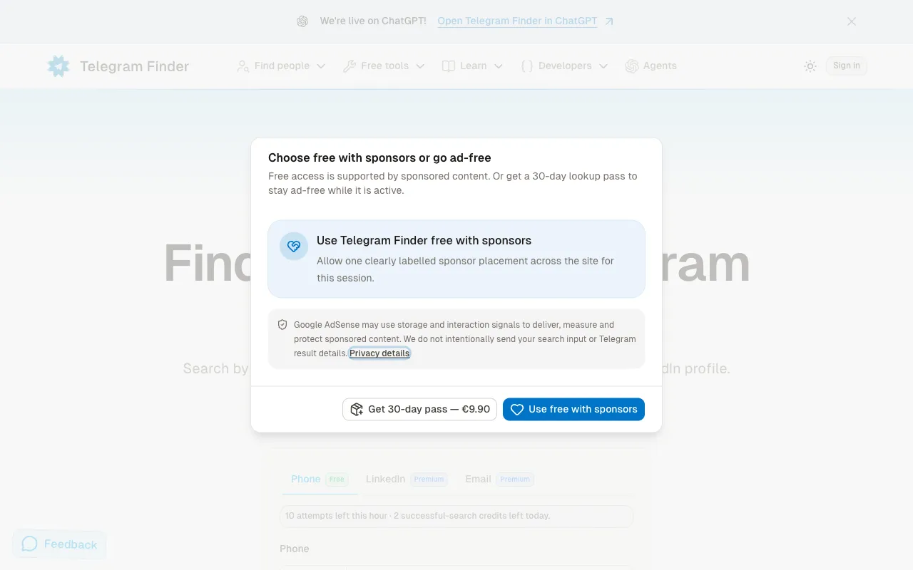 Telegram Finder 官网预览