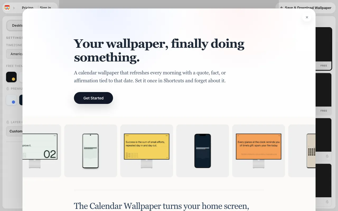 Preview of the The Calendar Wallpaper website