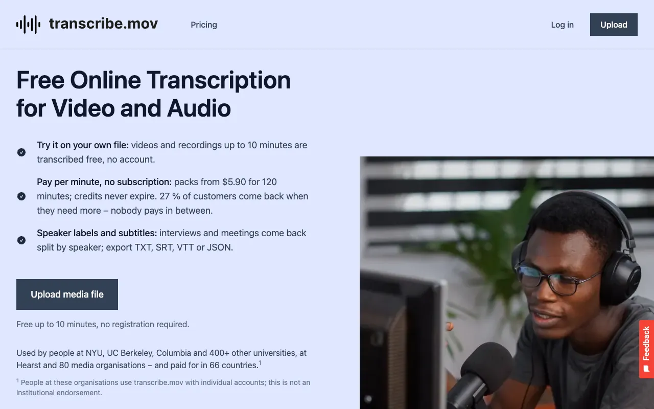 transcribe.mov homepage preview