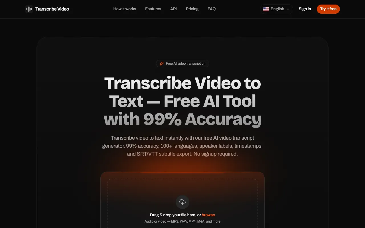 Transcribe Video homepage preview