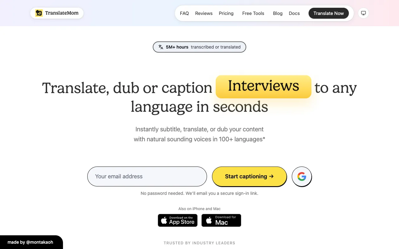 TranslateMom homepage preview