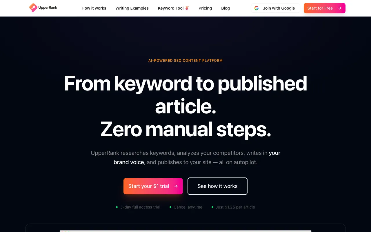 Preview of the UpperRank website