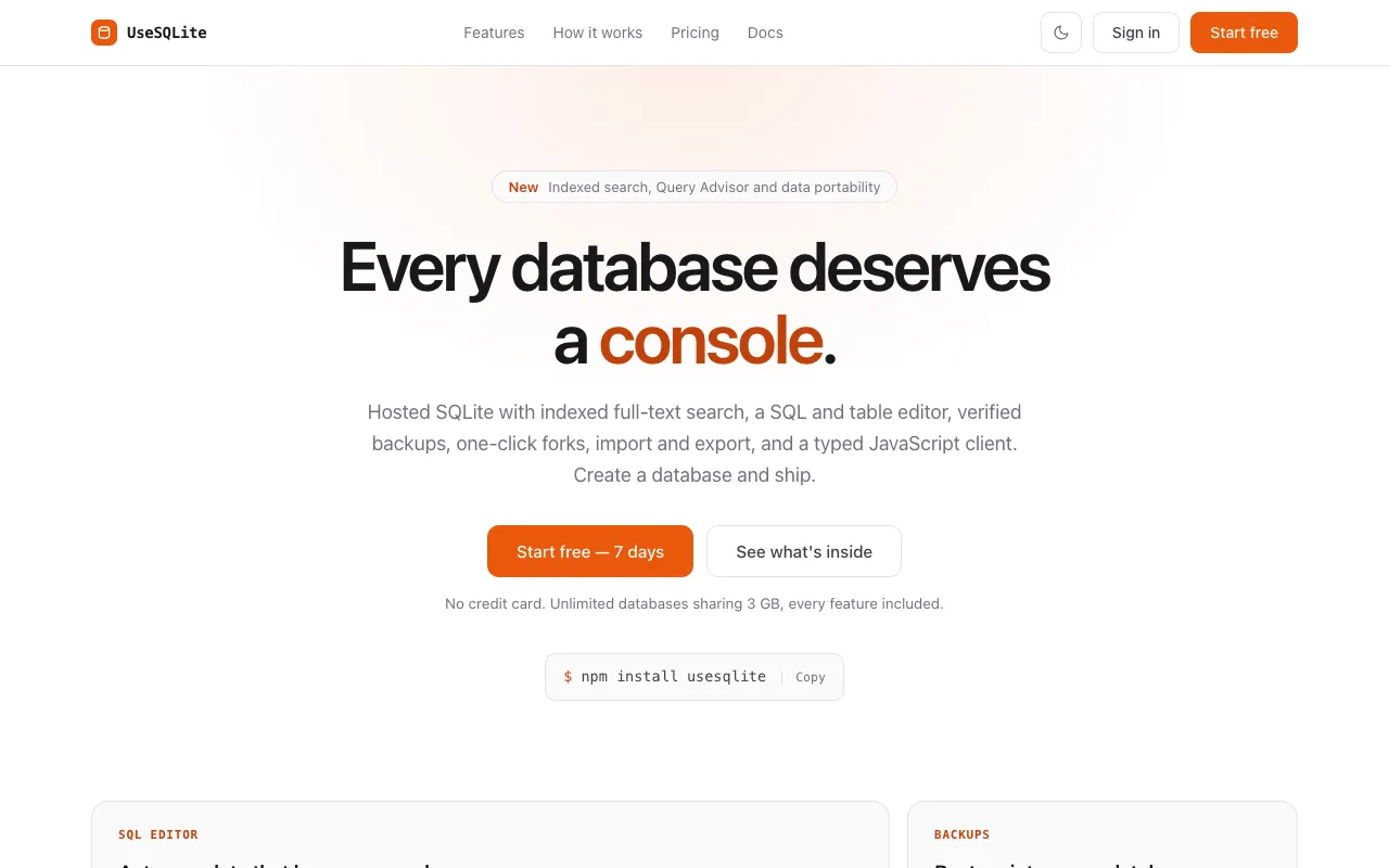 Preview of the UseSQLite website
