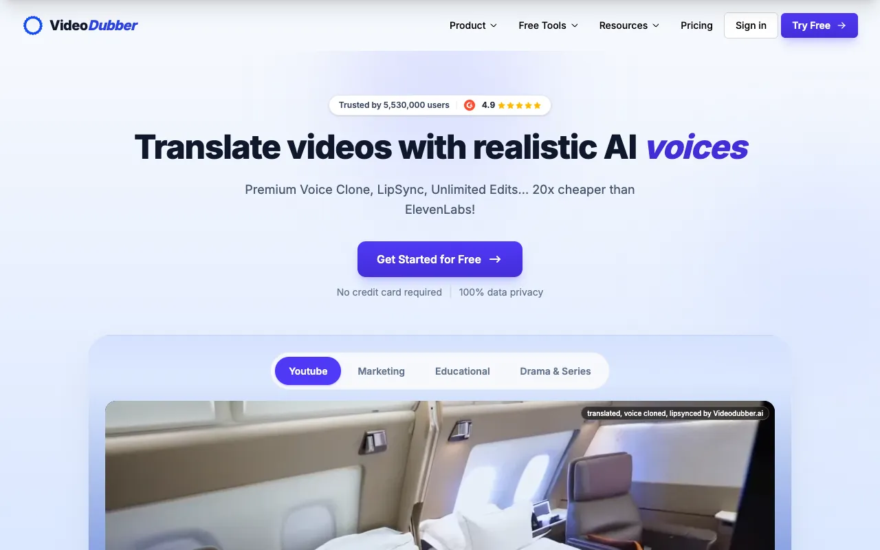 VideoDubber homepage preview