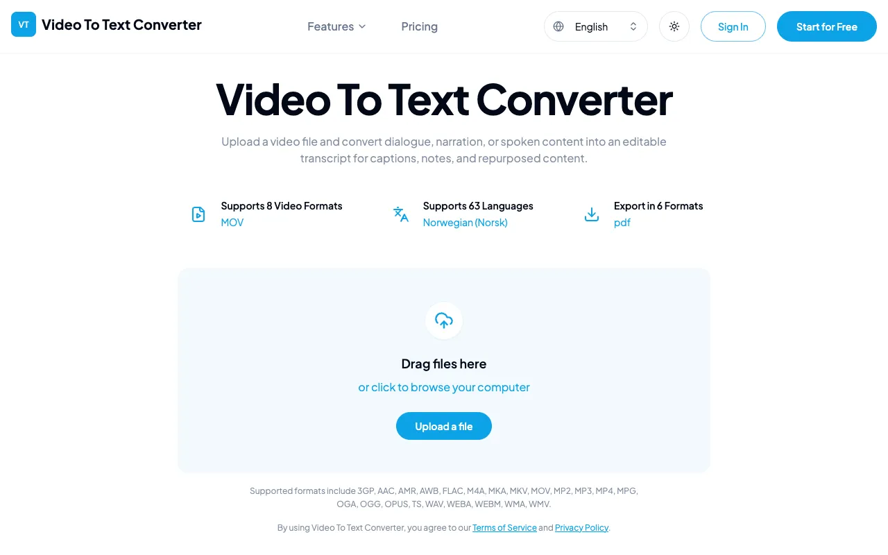 Video To Text Converter 官网预览