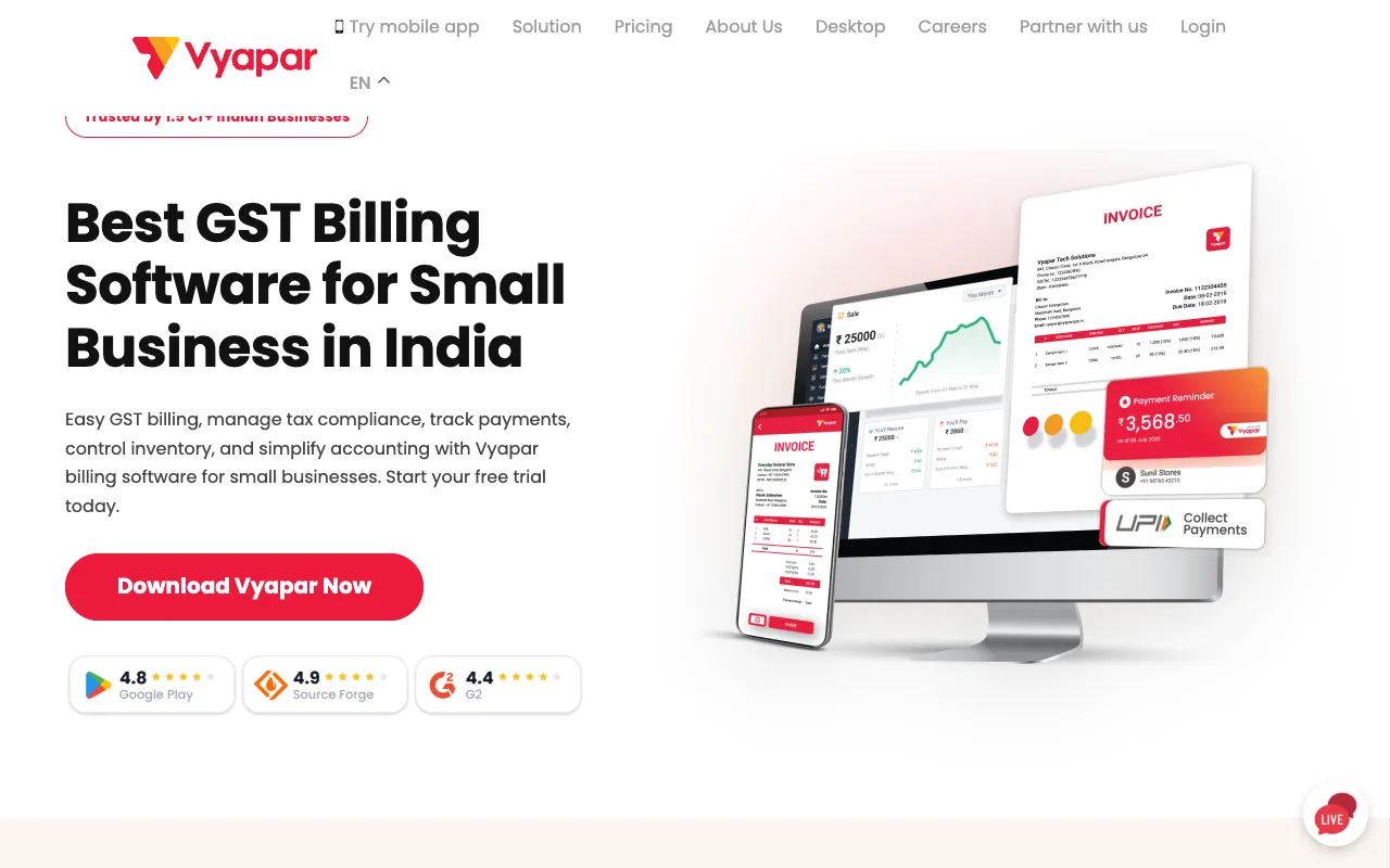Preview of the Vyapar website