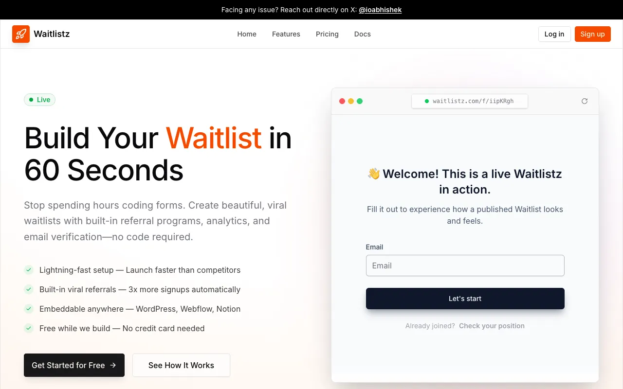 Preview of the Waitlistz website
