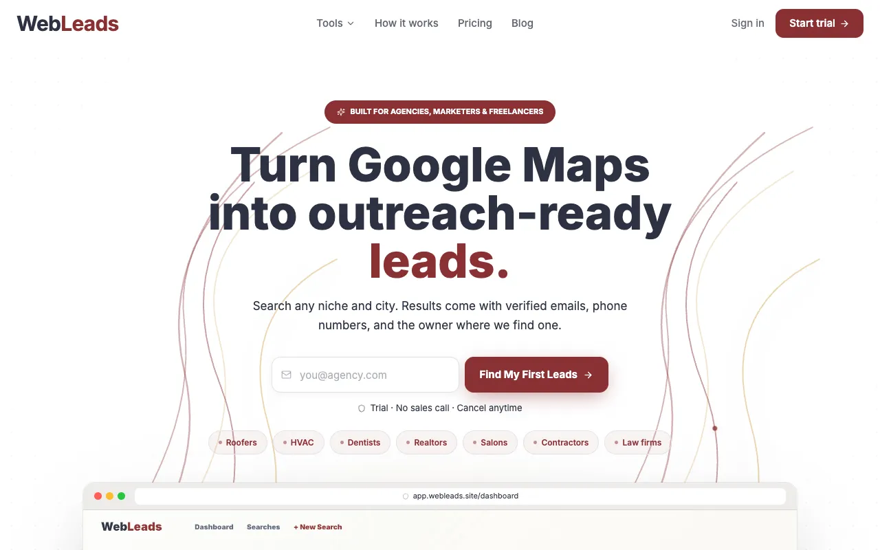 Preview of the WebLeads website