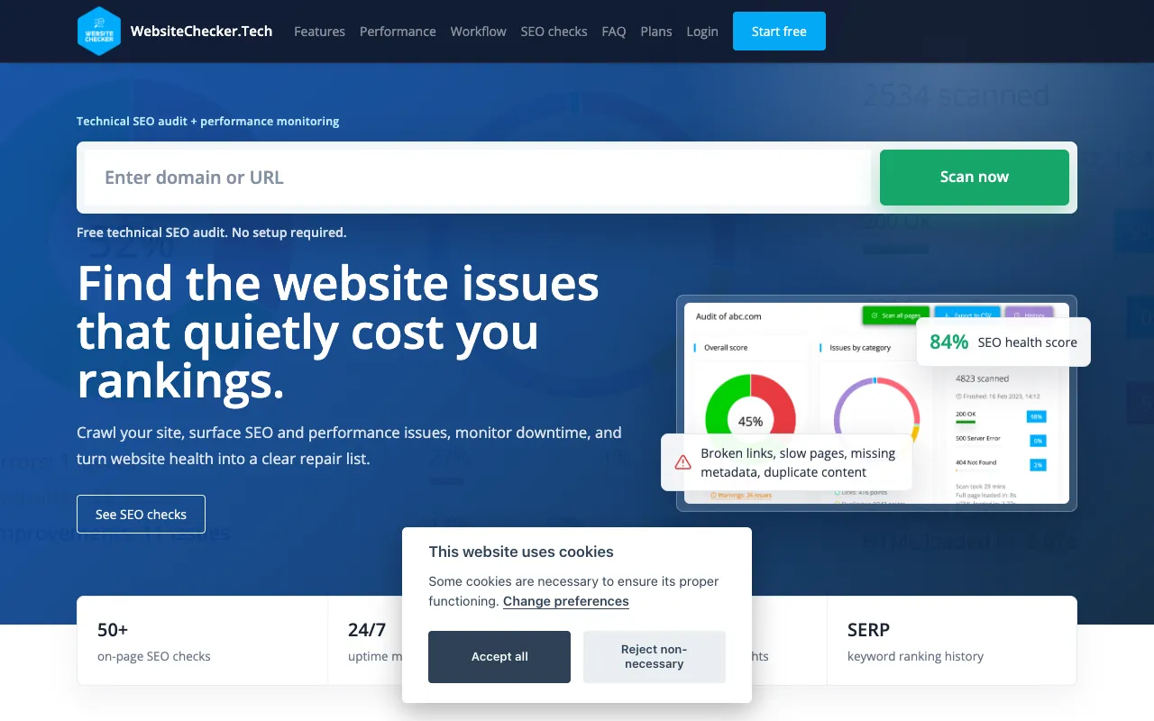 Preview of the WebsiteChecker.Tech website