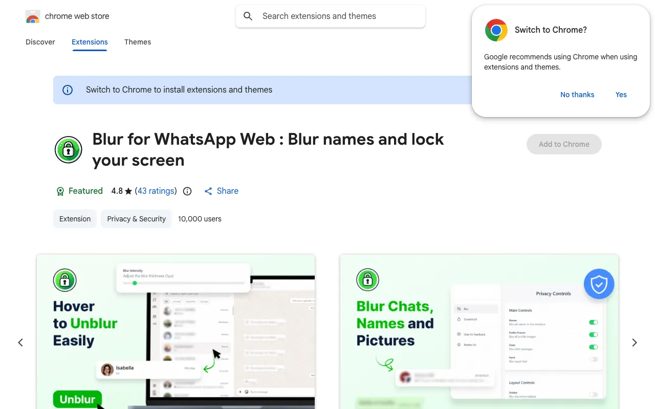 Blur for WhatsApp Web 官网预览