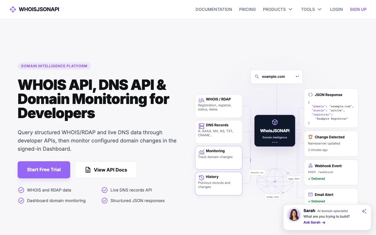 Preview of the WhoisJSONAPI website
