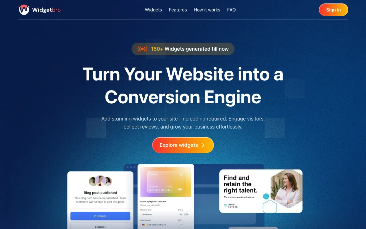 Preview of the WidgetBro website