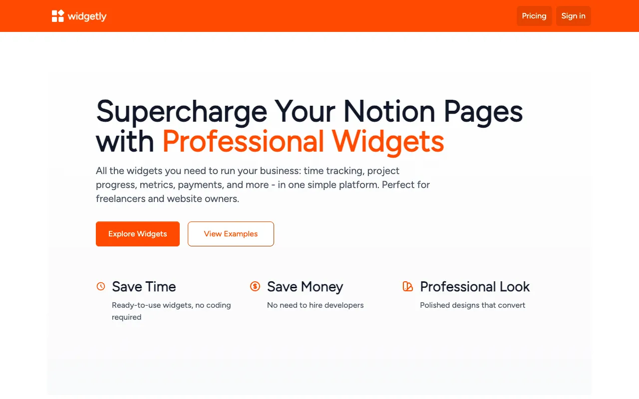 Preview of the widgetly website