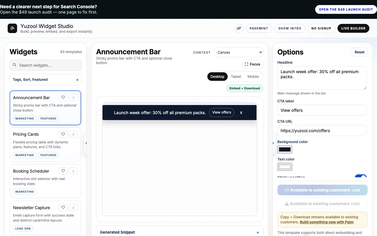 Preview of the Yuzool Widget Studio website