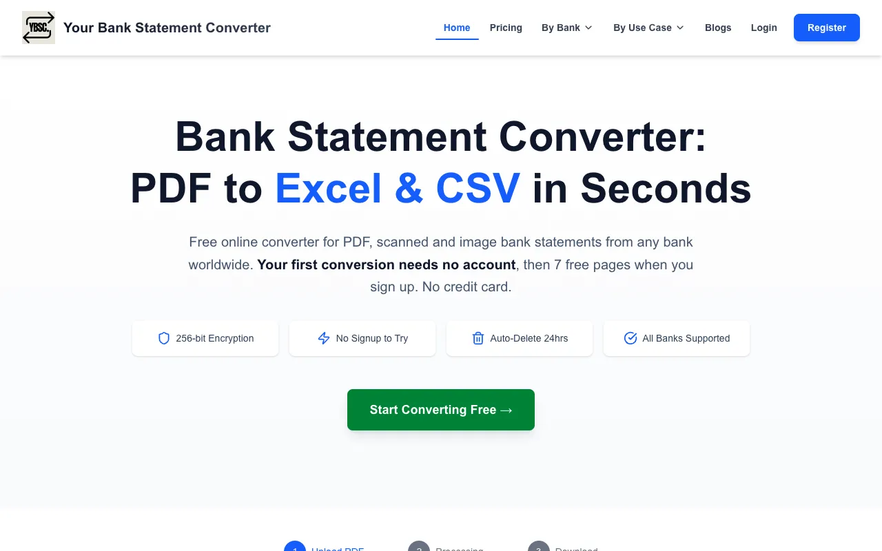Your Bank Statement Converter homepage preview