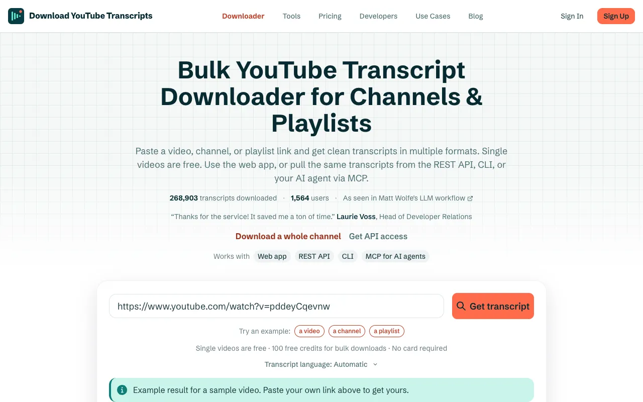 Download YouTube Transcripts 官网预览